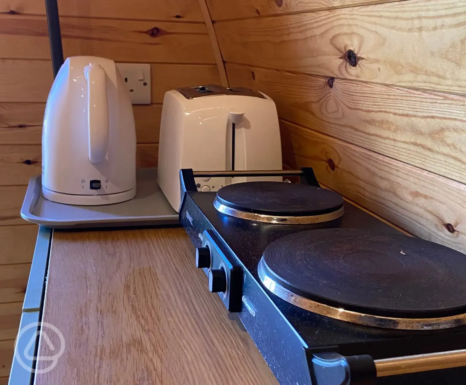 Camping pod kitchen area