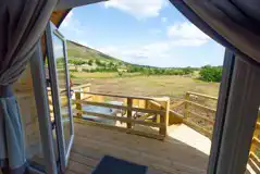 Glamping pod with hot tub views