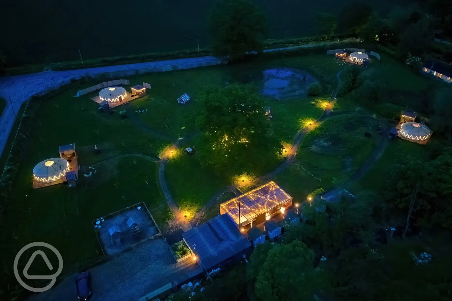 Aerial of the site at night