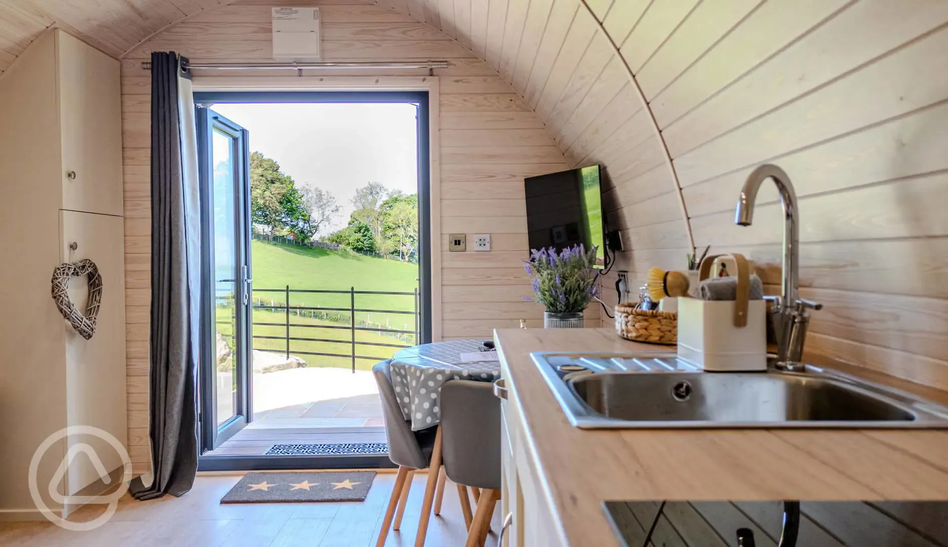 Large glamping pod interior