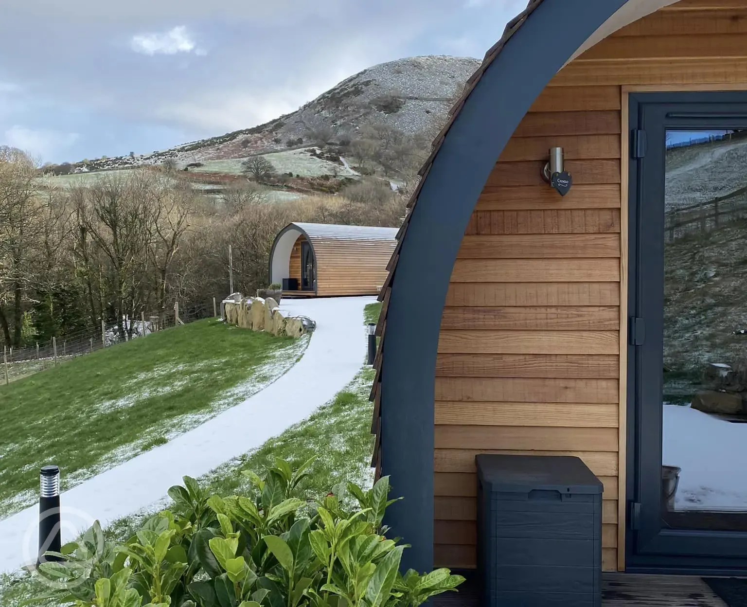 Glamping pods in the snow