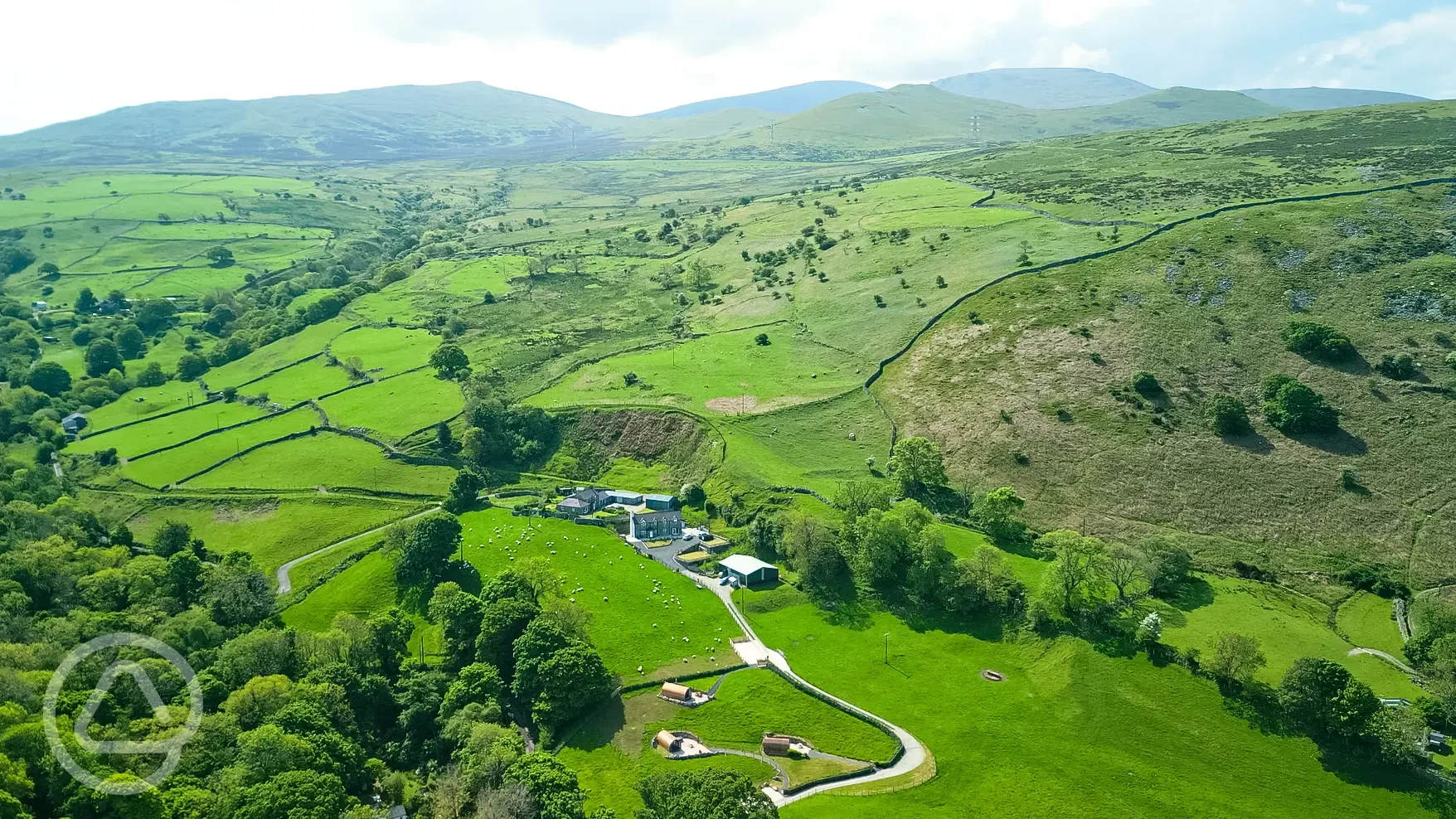 Aerial of the pods and countryside