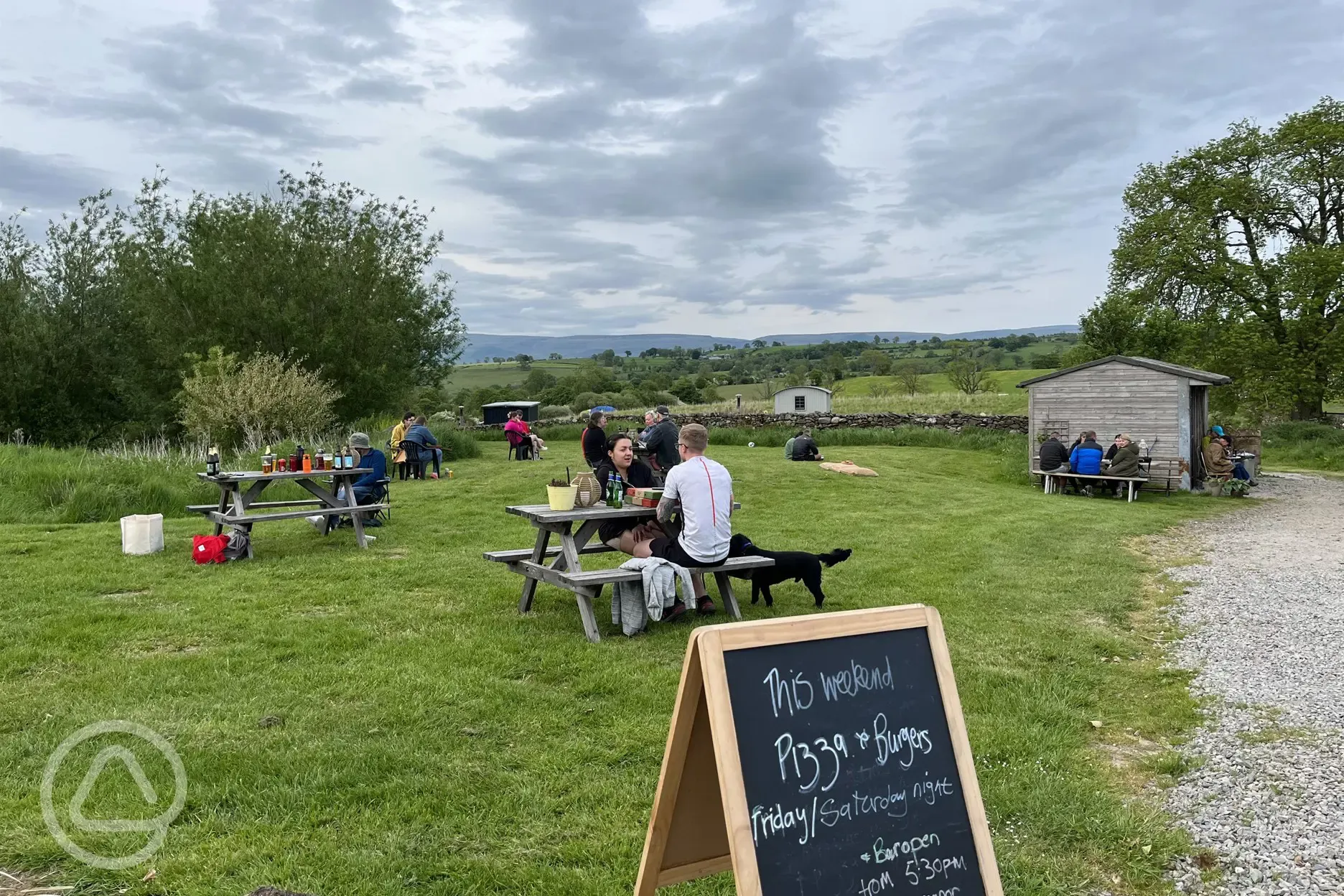 Communal outside area with picnic benches