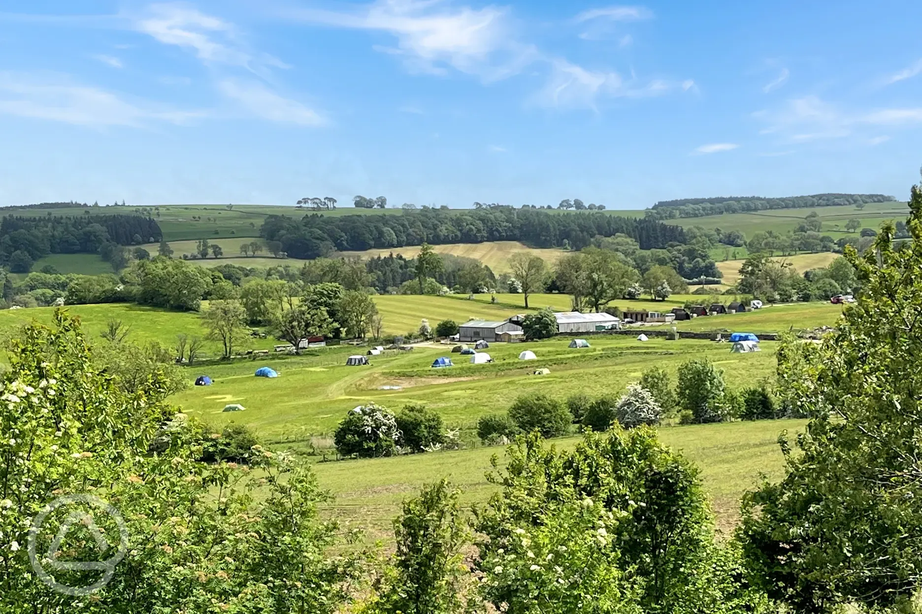 View of the campsite from one of the footpaths in the hills above the farm