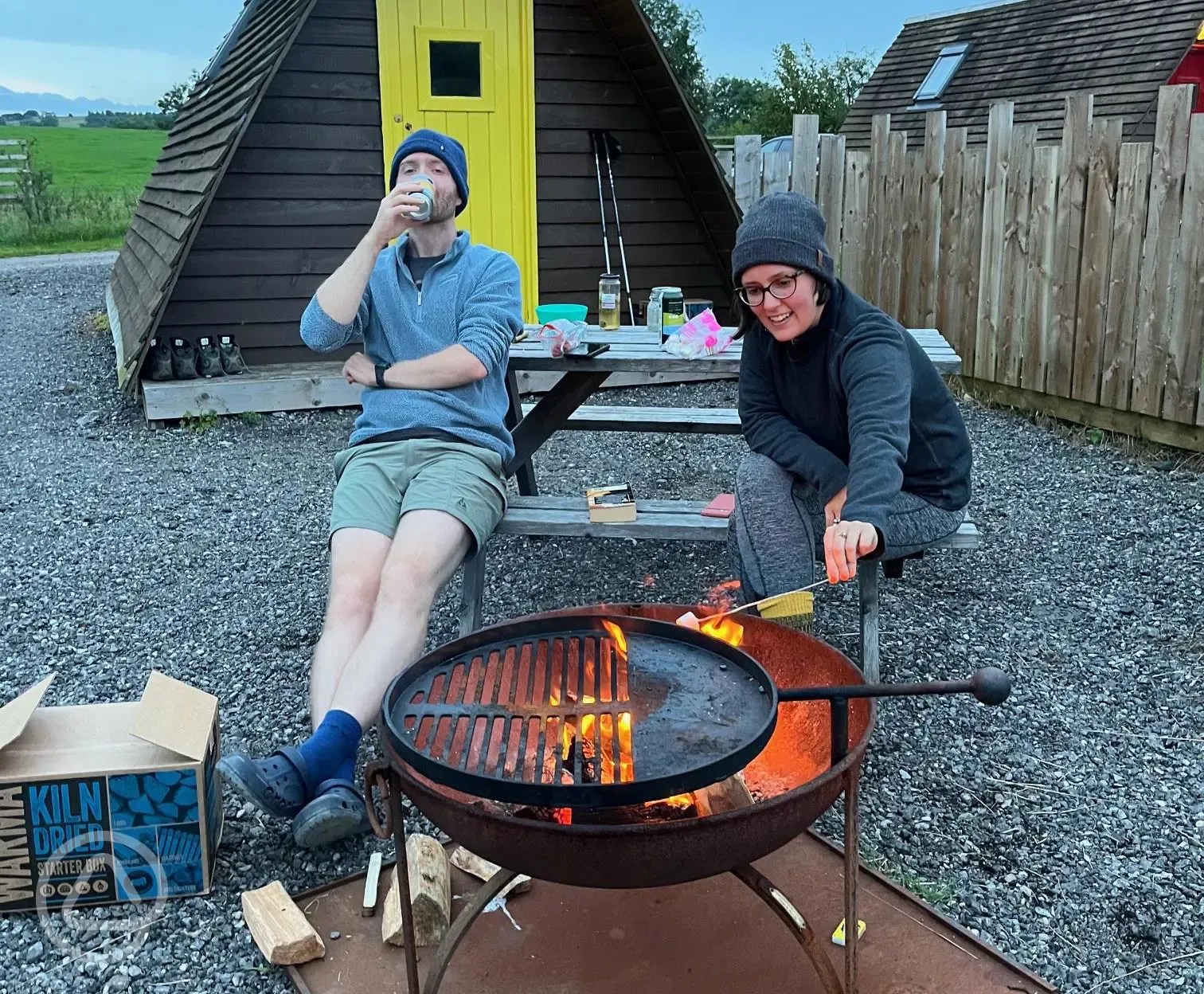 Fire pit outside of the glamping pods