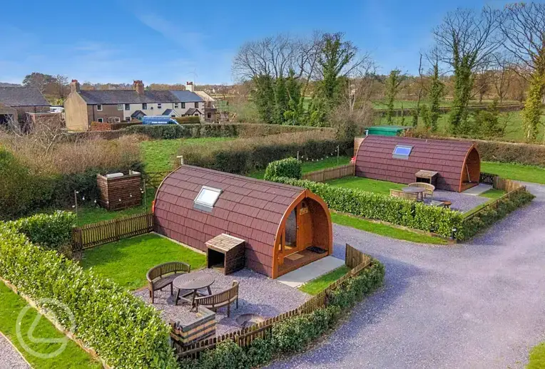 Aerial of the glamping pods