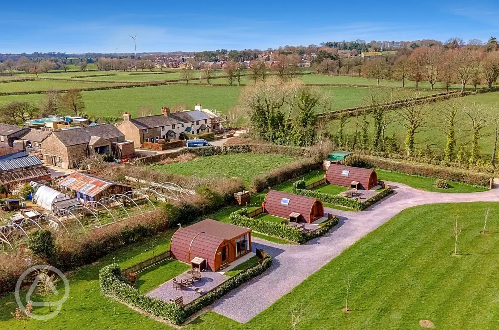 Aerial of the glamping pods