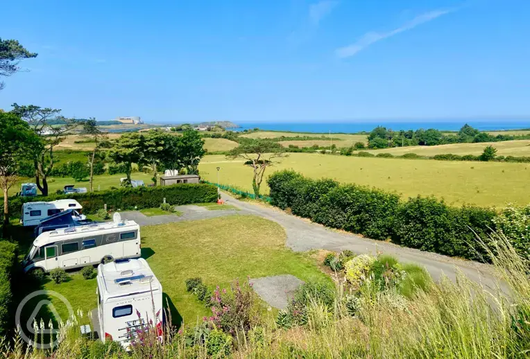 Aerial of Gadlys Touring Park with views towards Traeth Mawr Big Beach