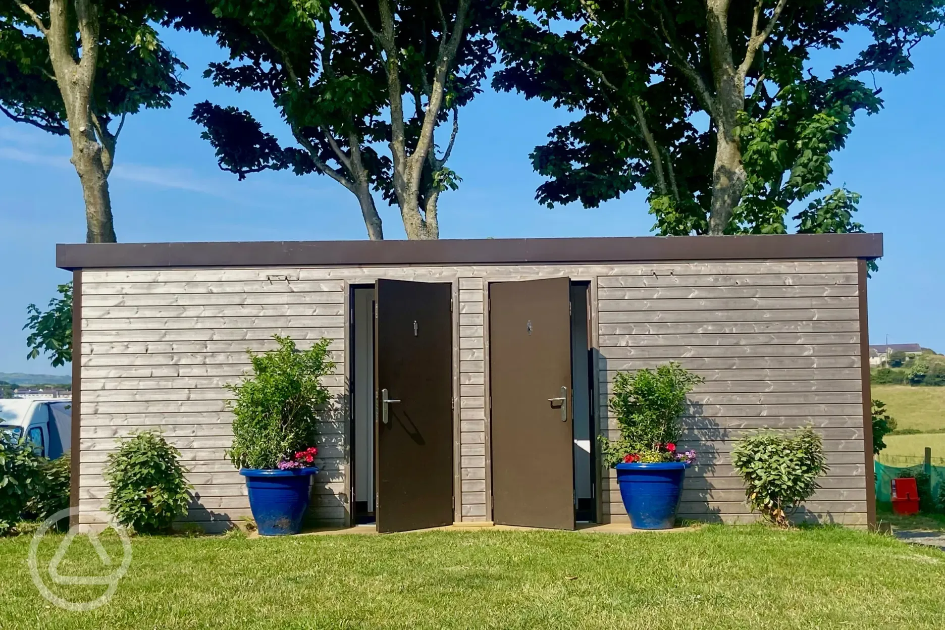 Facilities block with male and female toilets and showers