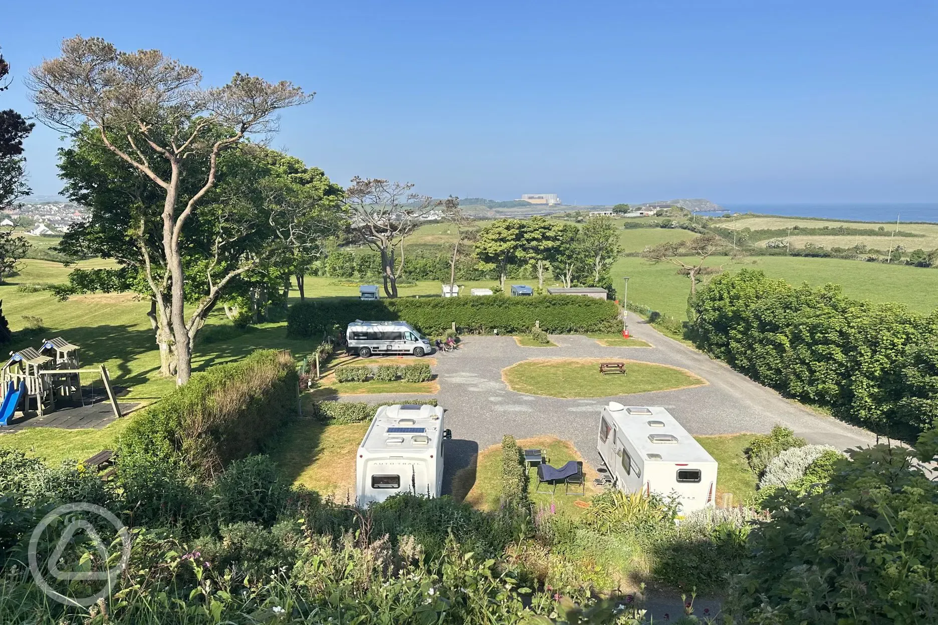 Overview of Gadlys Touring Park with views towards Traeth Mawr Big Beach