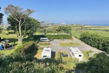 Overview of Gadlys Touring Park with views towards Traeth Mawr Big Beach