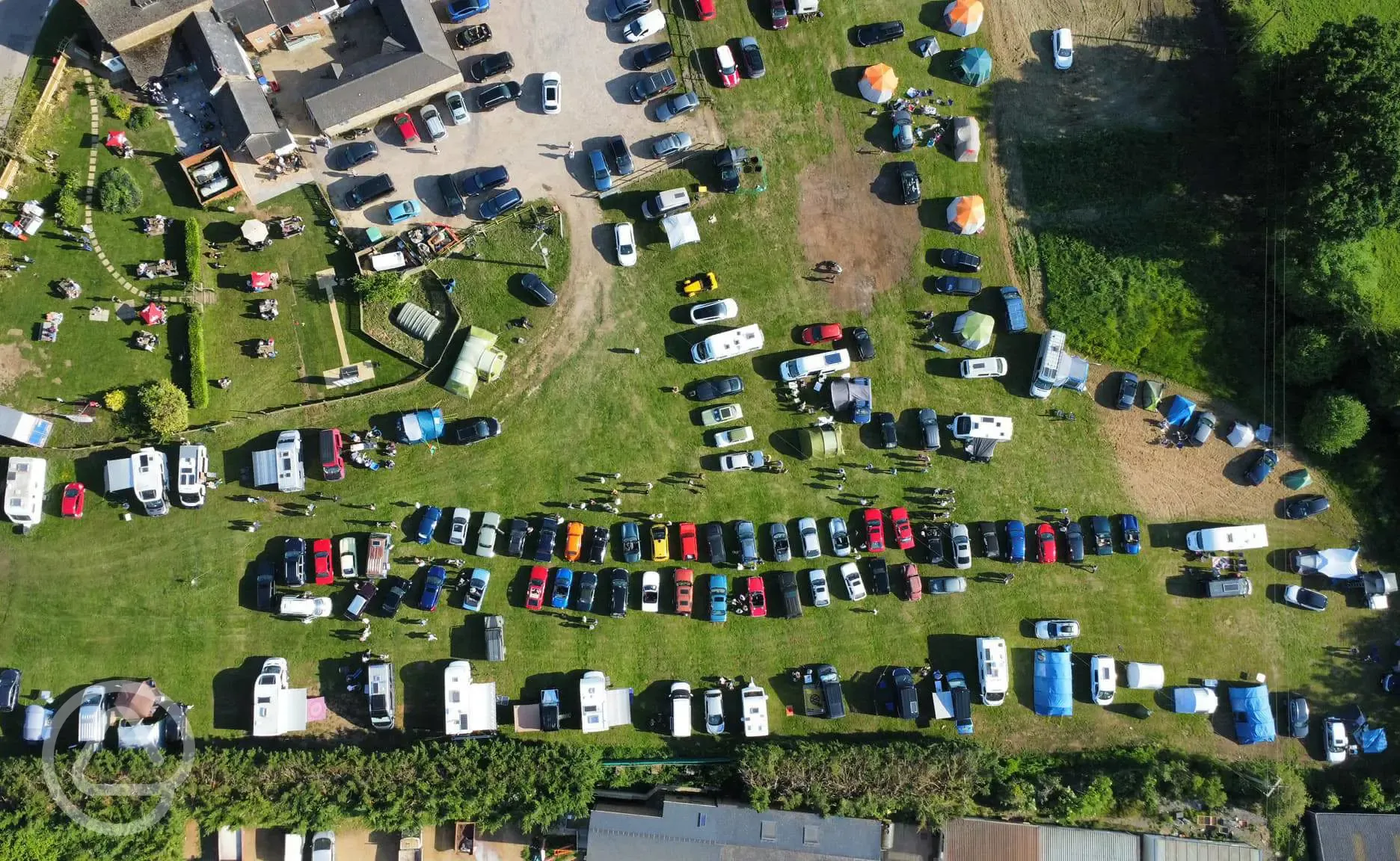 Birdseye view of The Gate Hangs High campsite during an event