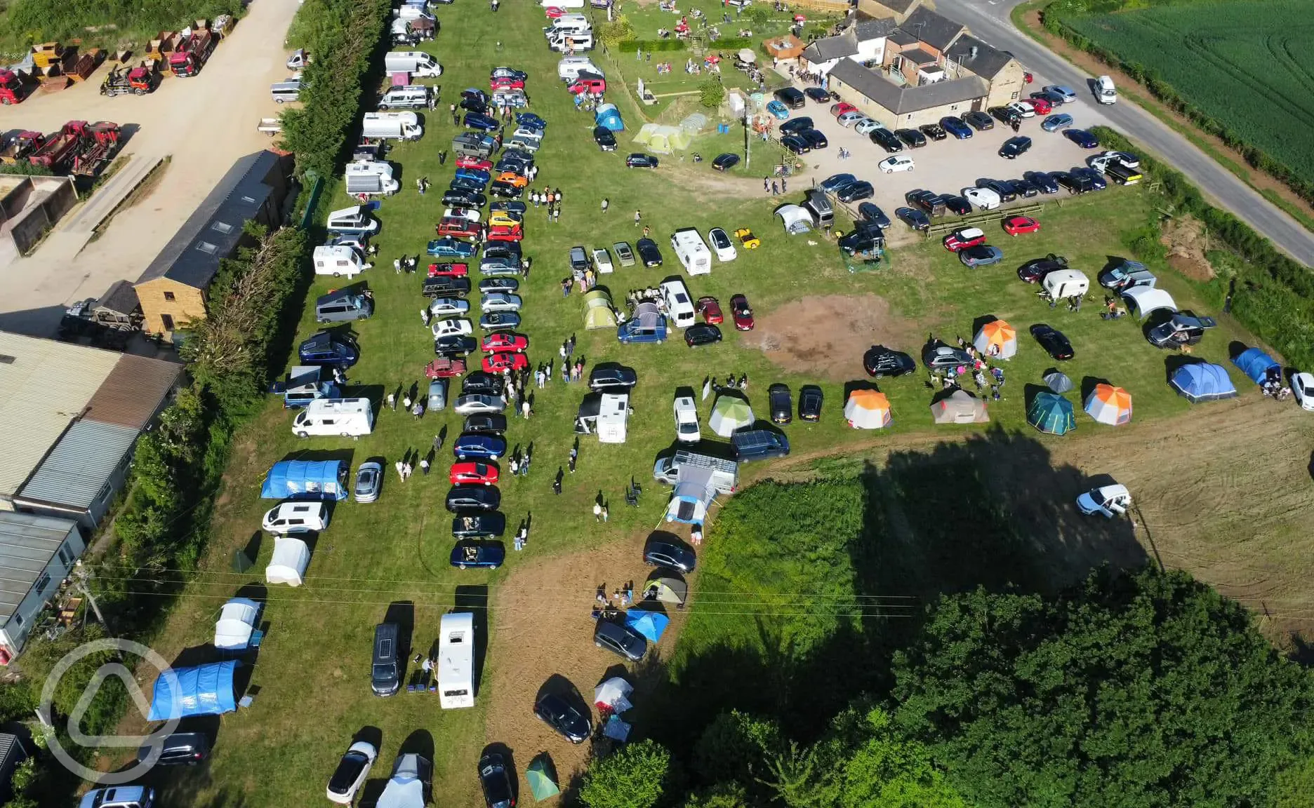 Birdseye view of The Gate Hangs High campsite during an event
