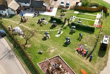 Aerial of the Gate Hangs High pub, pub garden and play park