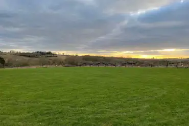 Grass pitches at sunset