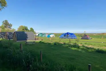 Overview of the pods and grass pitches