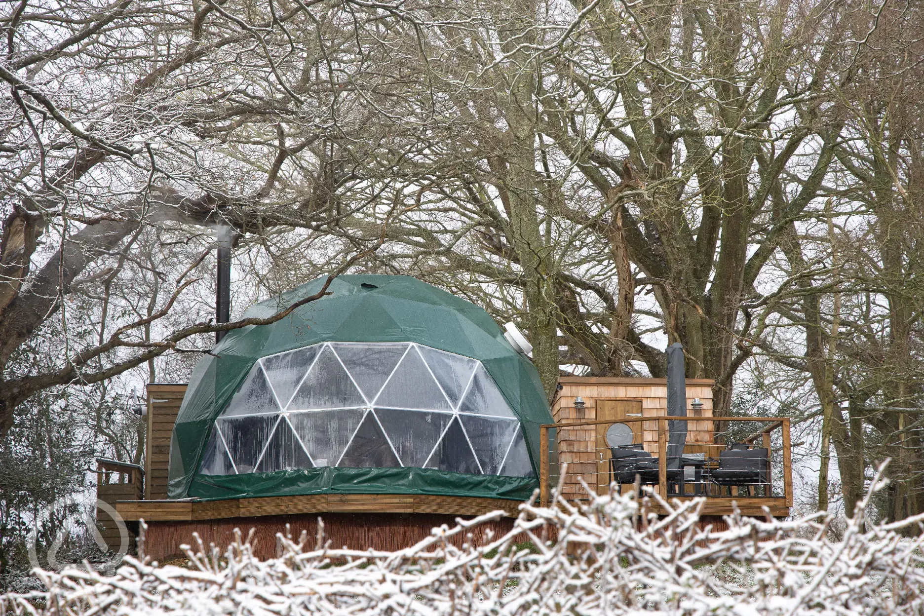 Glamping dome in the snow