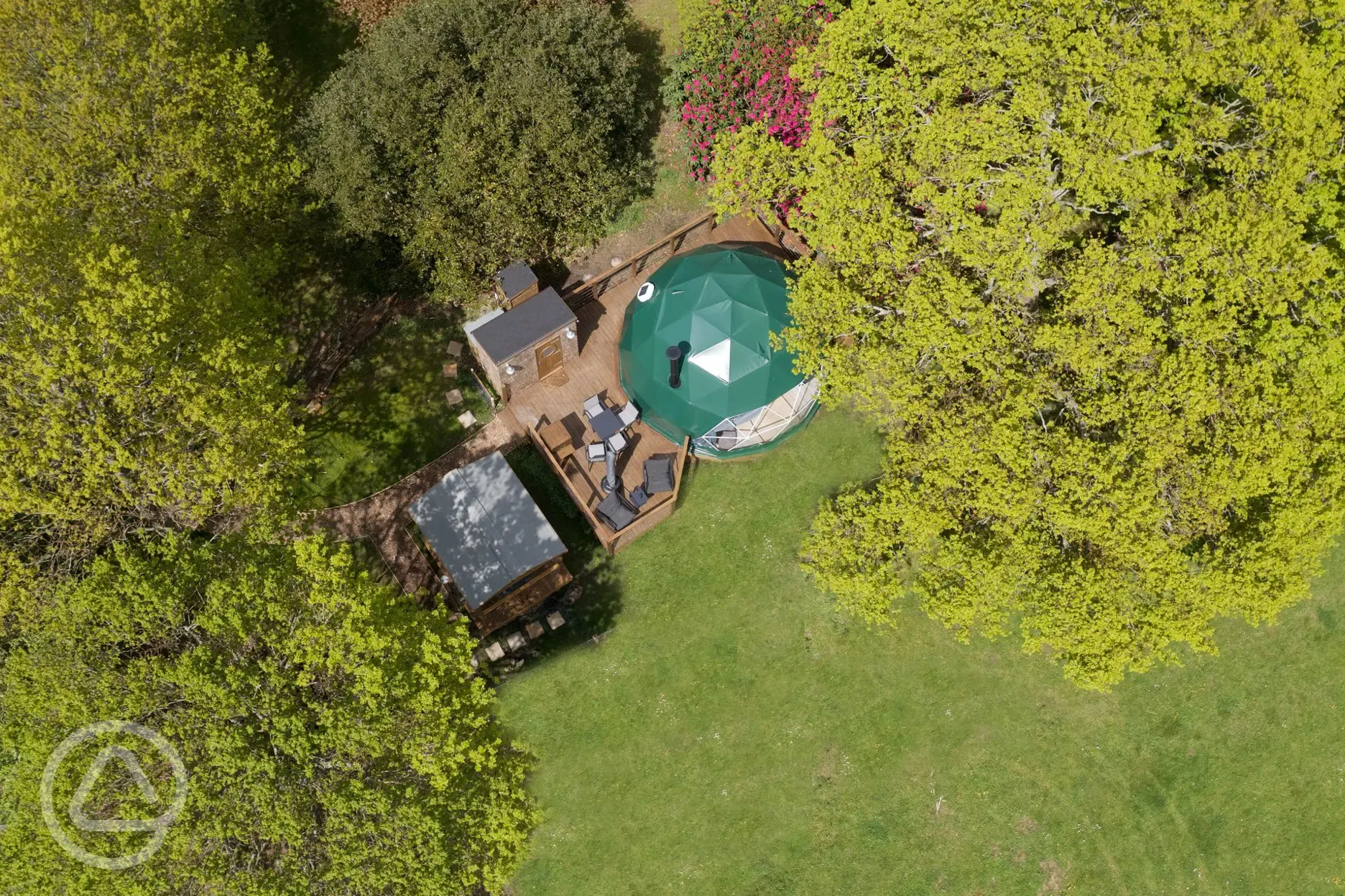 Aerial view of glamping dome