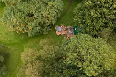 Aerial of glamping dome at Luna Domes at Hoath House