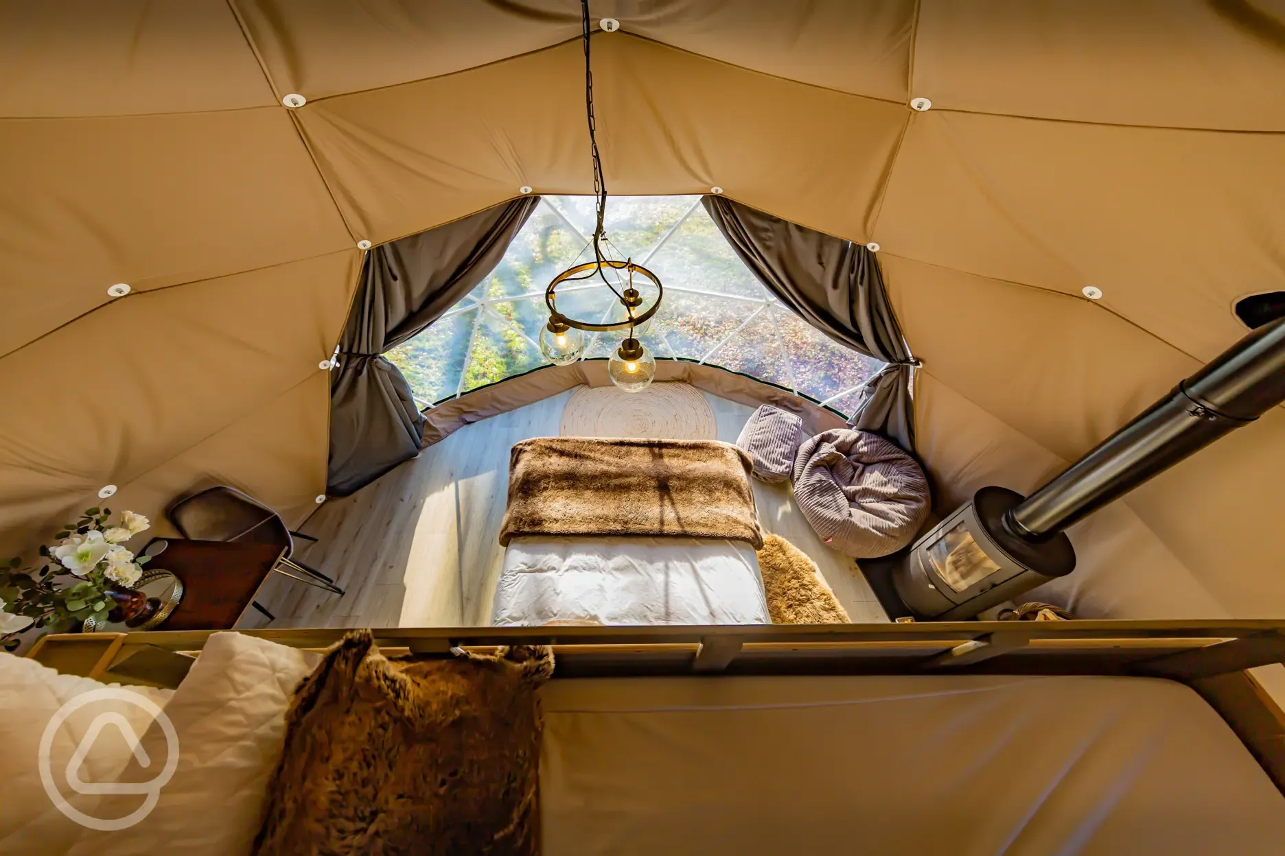 Glamping dome view from the top bunk