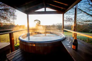Glamping dome wood-fired hot tub
