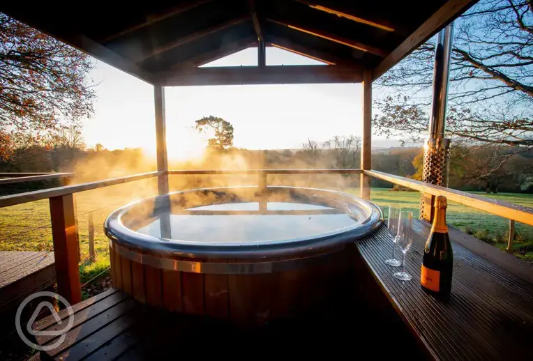 Glamping dome private wood-fired hot tub at Luna Domes at Hoath House