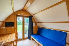 Glamping pod with optional four person hot tub living area