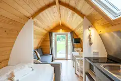 Glamping pod with optional two person hot tub living space 