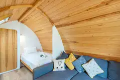 Glamping pod with optional two person hot tub interior