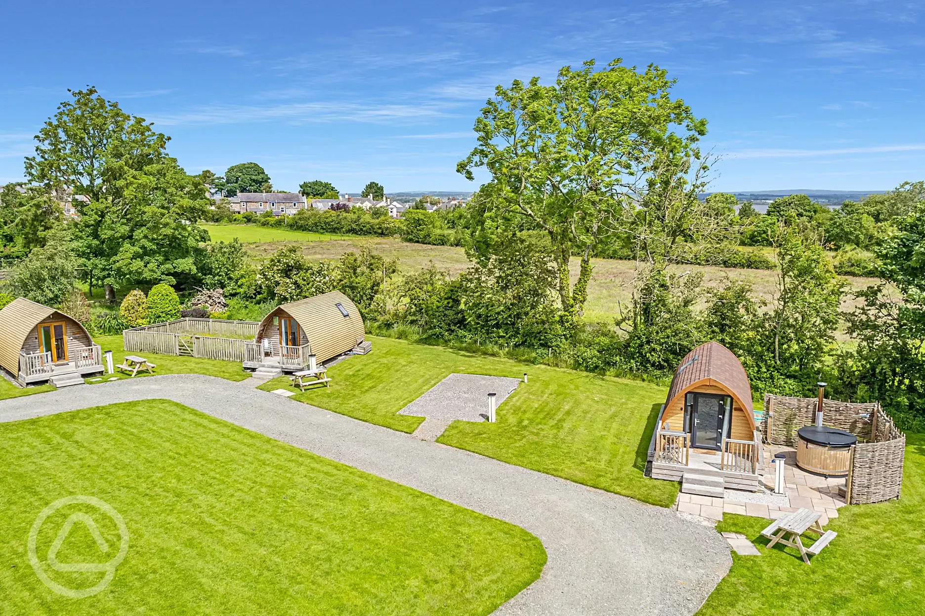 Aerial of the ensuite glamping pods