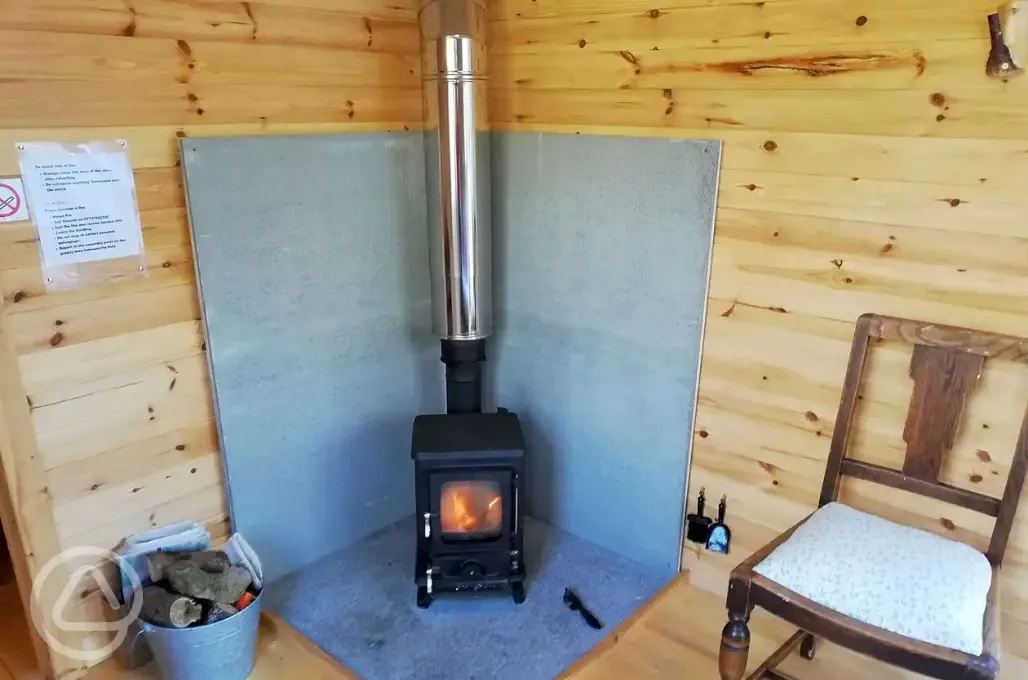 Large glamping cabin wood burner