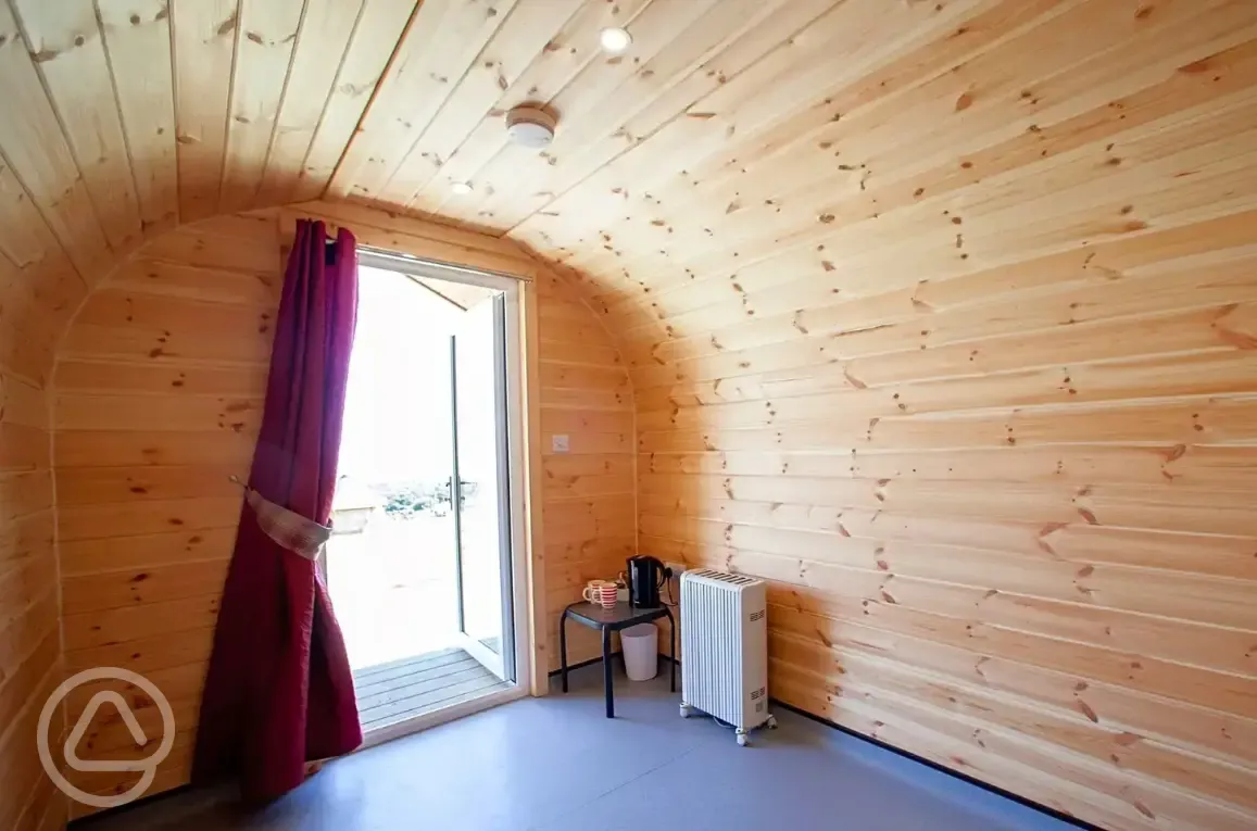 Glamping camping pod interior