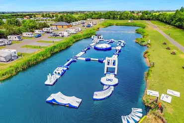 Aerial of Grange Leisure Park with an aqua park and fishing lake