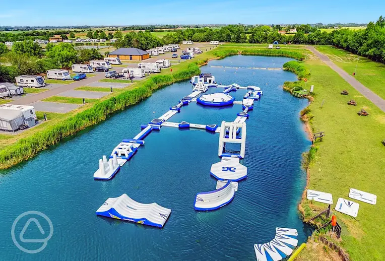 Aerial of Grange Leisure Park with an aqua park and fishing lake