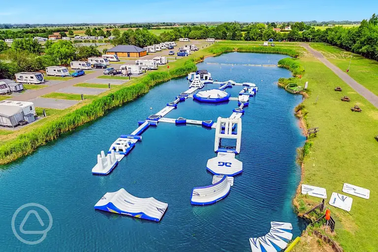 Aerial of Grange Leisure Park with an aqua park and fishing lake