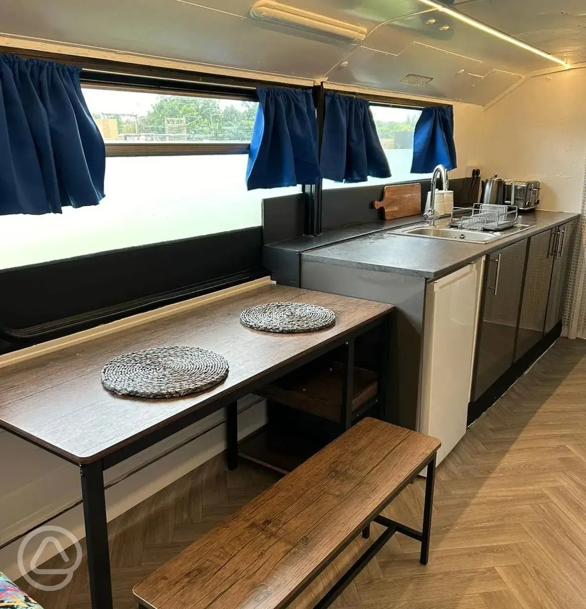 Glamping bus dining area