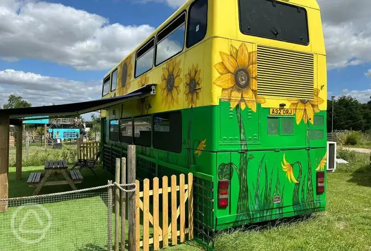Double decker glamping bus