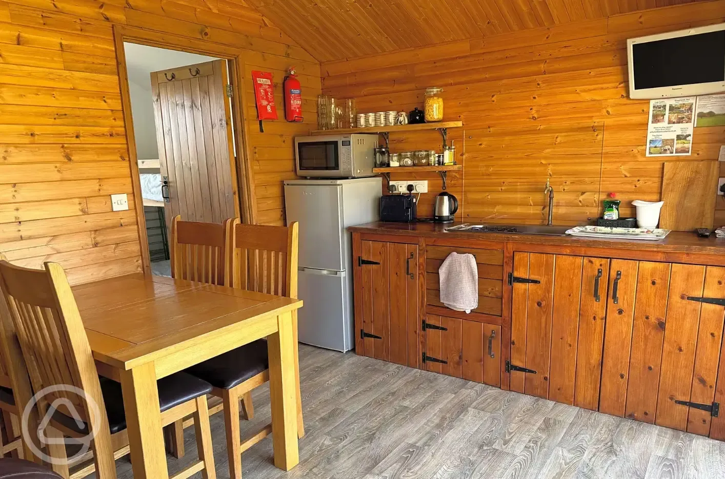 Log glamping cabin interior