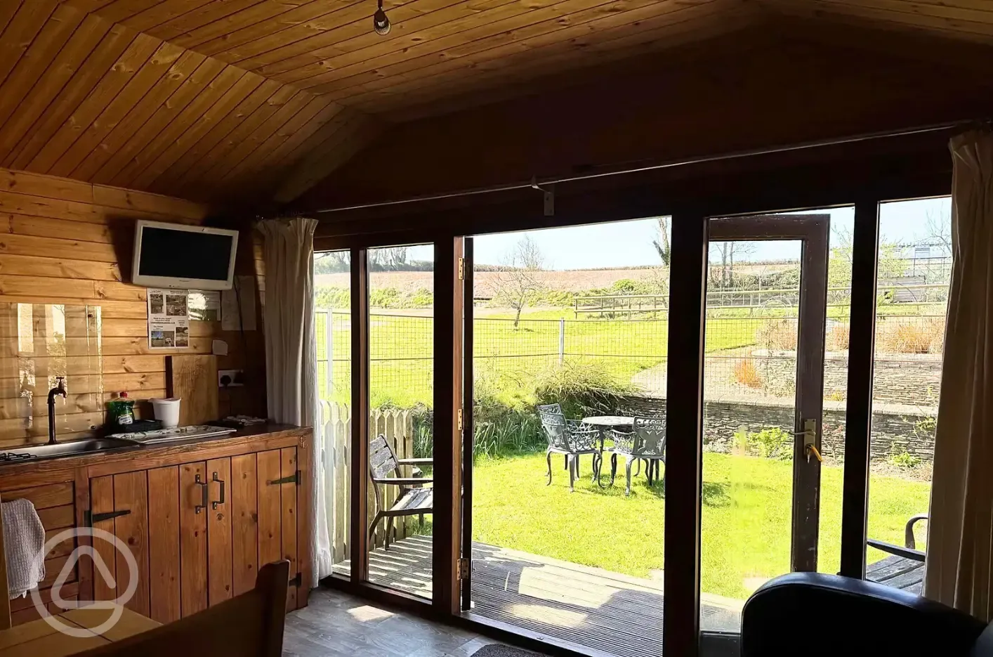 Log glamping cabin interior