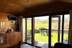 Log glamping cabin interior