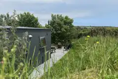 Glamping dome kitchen and outside area
