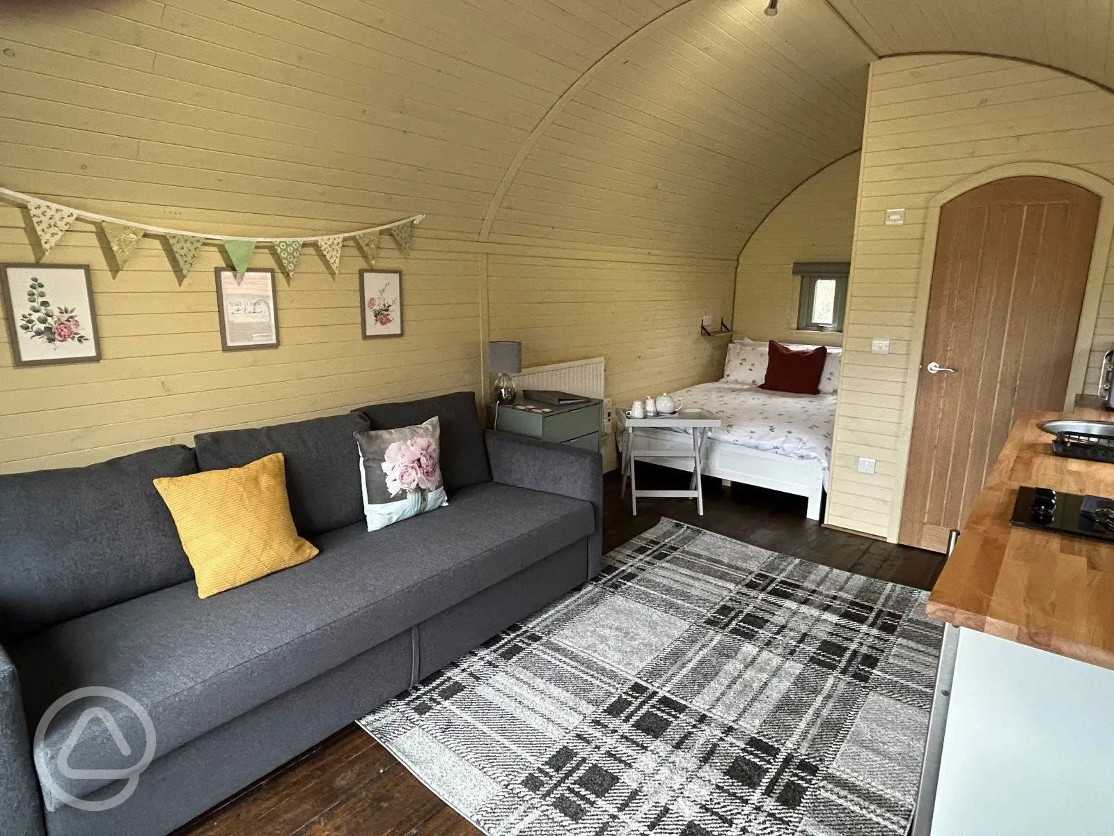 Glamping pod with hot tub interior 