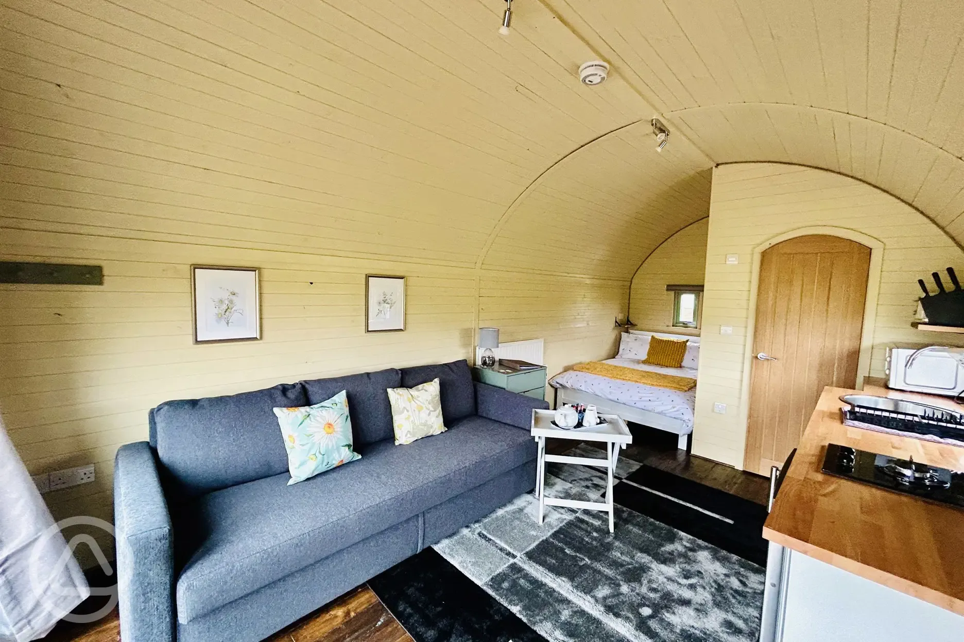 Glamping pod with hot tub interior
