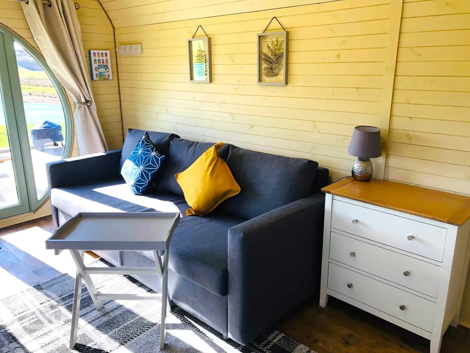 Family glamping pod interior