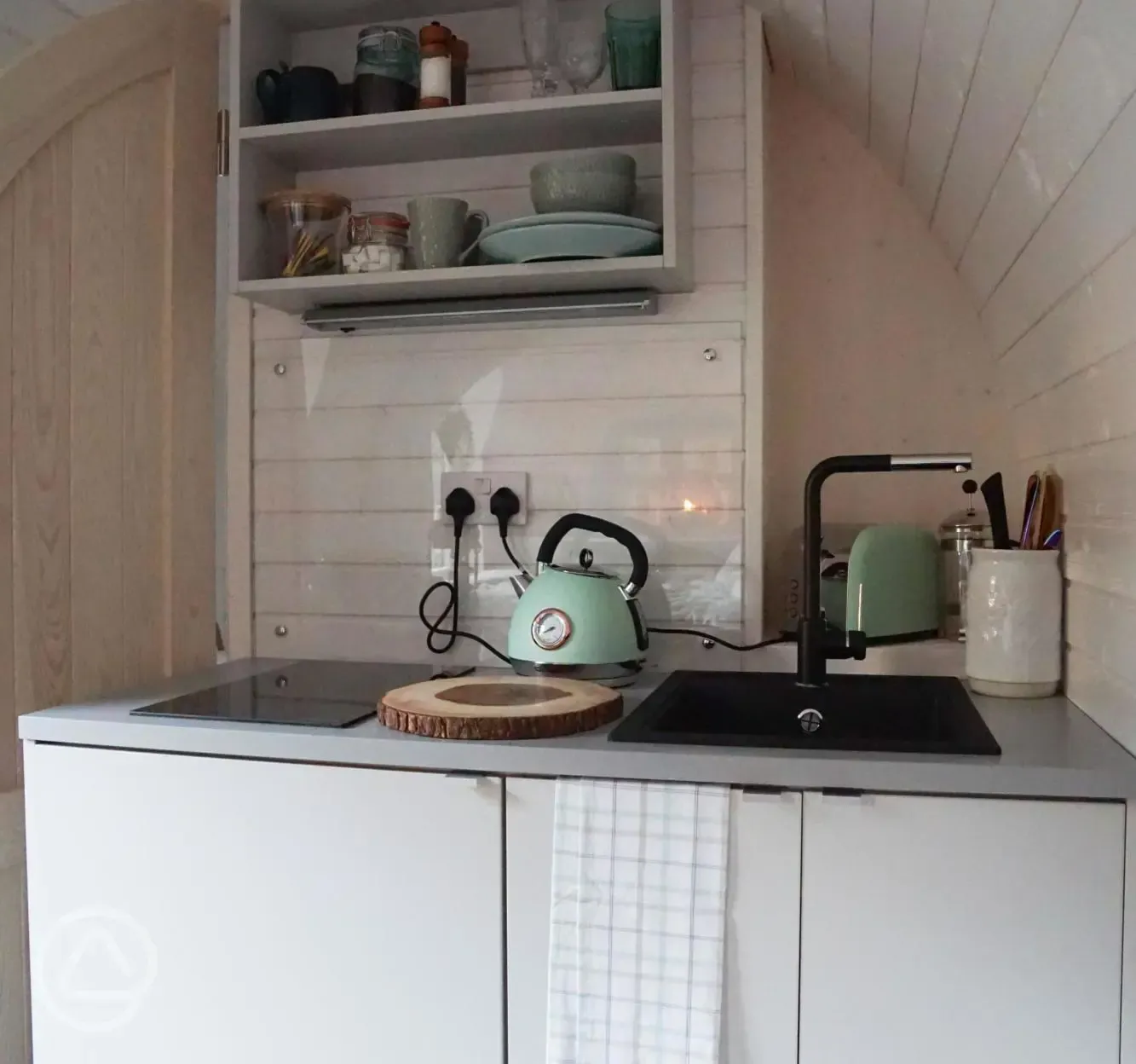 Drummond glamping cabin kitchen