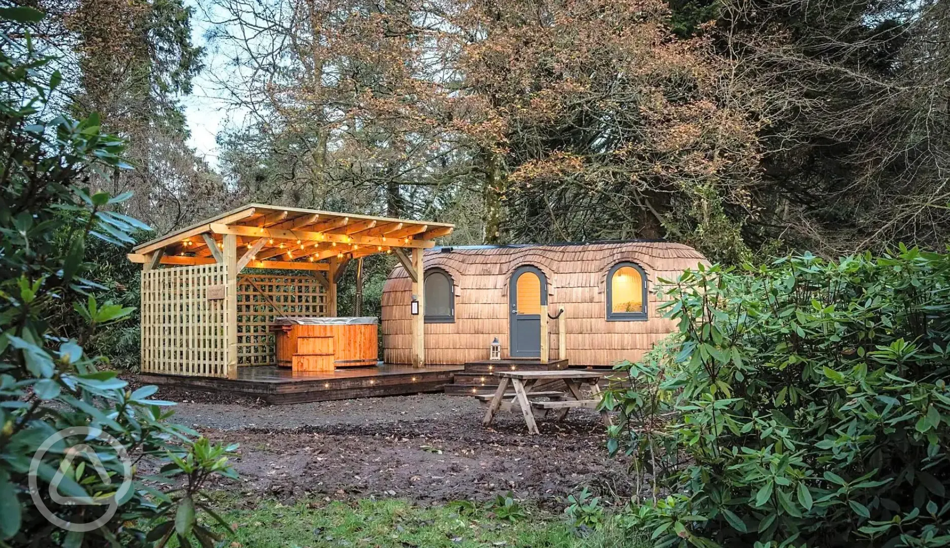 Drummond glamping cabin with hot tub