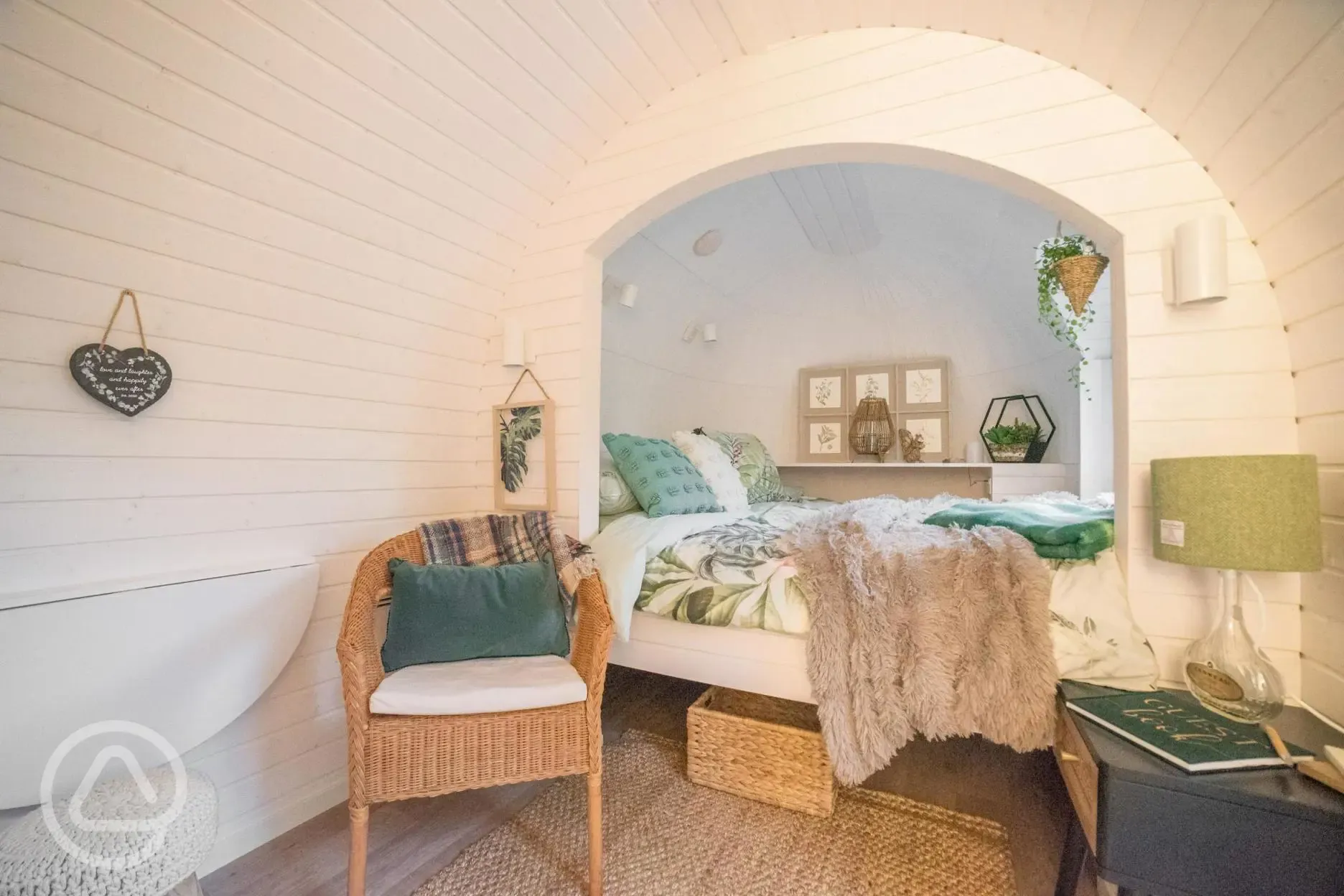 Inside glamping cabins