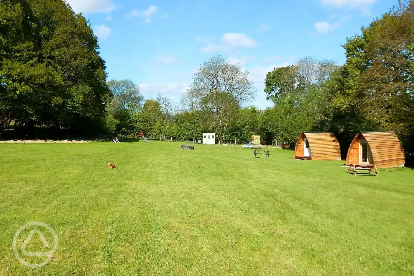 Grass pitches and camping pods