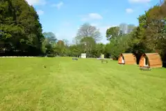 Grass pitches and camping pods