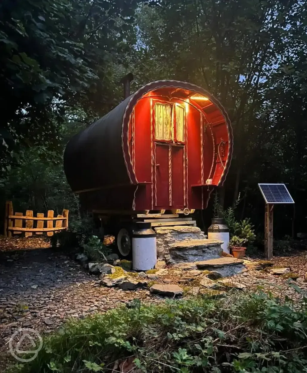 Romany Vardo living caravan at night